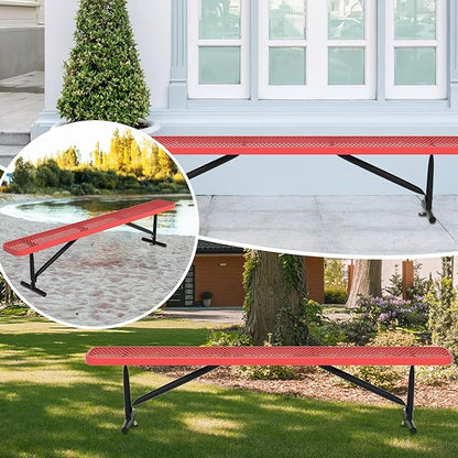 Park Benches for Outside, 8 ft Metal Porch Bench Furniture Patio Seating, Commercial Expanded Metal Mesh Bench for Outdoor, Lawn, Backyard, Park, Deck, Garden, Patio, School (Red, 8FT)
