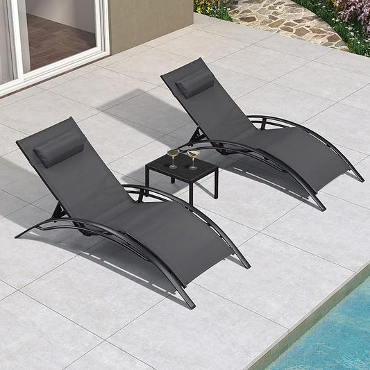 PURPLE LEAF Patio Oversized Chaise Lounge Chair Set with Side Table Pool Adjustable Recliner Chairs for Outside Beach Outdoor Sunbathing Tanning Poolside Loungers