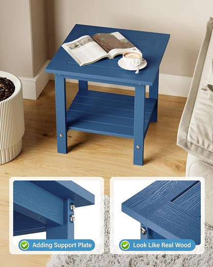 YEFU Outdoor Side Table for Patio: 16x16 in HIPS Square Outdoor End Table - 2-Tier Adirondack Tables for Patio Porch Poolside Living Room Beach Bedroom, Navy