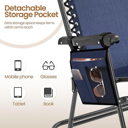Yaheetech 26in Rocking Chair Outdoor Zero Gravity Folding Chairs Rocking Chairs Foldable Outdoor Lounge Chair for Outside Lawn with Cupholder/Pillow Ergonomic Design for Rest, Navy Blue, Set of 2