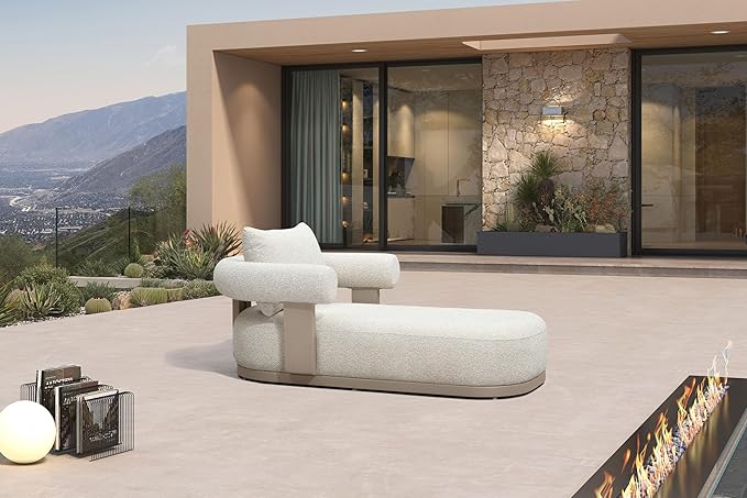 PURPLE LEAF Outdoor Chaise Lounge 1 Piece Chair Modern Aluminum Lounger Daybed with Lumbar Pillow and Armrest for Patio Poolside Beach Sunbathing Deck