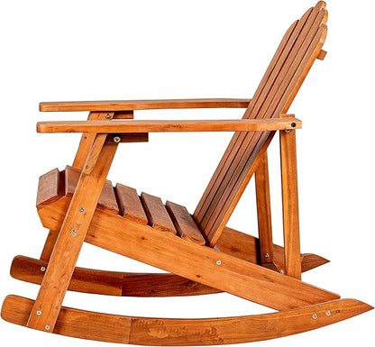 Eyely PTA1000A Harvey Outdoor Patio Classic Acacia Wood Adirondack Rocking Chair, Light Brown for Bohemian, Classic, Country, Cottage, Farmhouse, Rustic