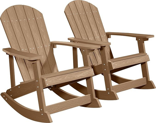 YEFU Outdoor Rocking Chair Set of 2,Adirondack Rocking Chair,Patio Rocker Chair with Wide Back,Oversized Rocker Chair Look Like Real Wood, for Lawn, Porch, Backyard, Indoor and Garden(Teak)