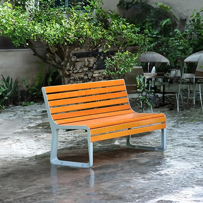 Outdoor 47in Bench Cast Aluminum Metal Garden Bench Weatherproof Weather Resistant Patio Bench Wooden Front Porch Bench(150 * 57cm(59.06 * 22.44in))
