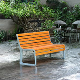 Outdoor 47in Bench Cast Aluminum Metal Garden Bench Weatherproof Weather Resistant Patio Bench Wooden Front Porch - Photo 2