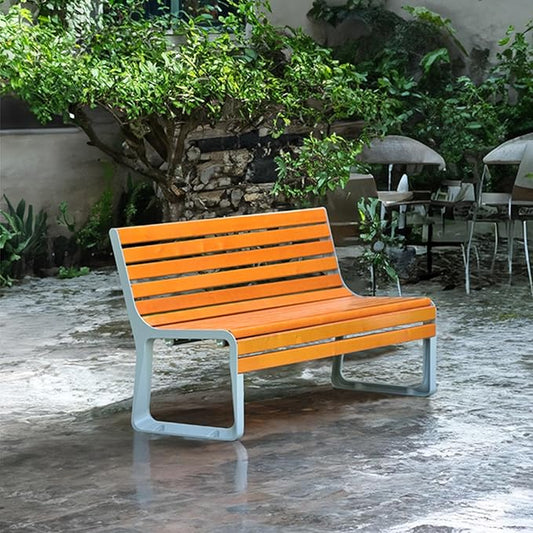 Outdoor 47in Bench Cast Aluminum Metal Garden Bench Weatherproof Weather Resistant Patio Bench Wooden Front Porch Bench(150 * 57cm(59.06 * 22.44in))