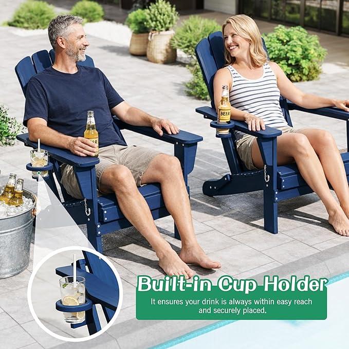 Domi Folding Adirondack Chair Set of 6, HDPE All-Weather Adirondack Chairs with Cup Holder - Photo 6