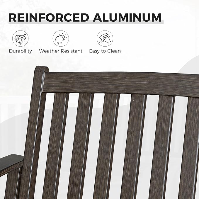 Grand patio 52" Farmhouse Outdoor Bench, Garden Benches with Anti-Rust Aluminum Powder Coated Frame, Faux Wood Grain Finish Frame Patio Bench for Front Porch, Northwoods Brown