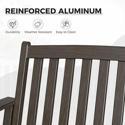 Grand patio 52" Farmhouse Outdoor Bench, Garden Benches with Anti-Rust Aluminum Powder Coated Frame, Faux Wood Grain Finish Frame Patio Bench for Front Porch, Northwoods Brown