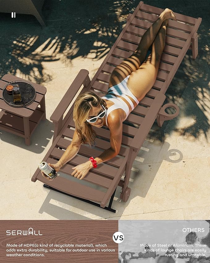 SERWALL Patio Chaise Lounge Chair, 78'' Long HDPE 5 Positions Adjustable Outdoor Lounger - Photo 2