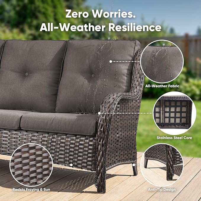 Belord 6 Piece Wicker Patio Furniture Set, Outdoor Swivel Rocker Chairs Set of 2 with Ottomans and Loveseat - Photo 9