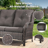 Belord 5 Piece Wicker Patio Furniture Set, Outdoor Swivel Rocker Chairs Set of 2 with Ottomans and 3 Seater Sofa - Photo 7