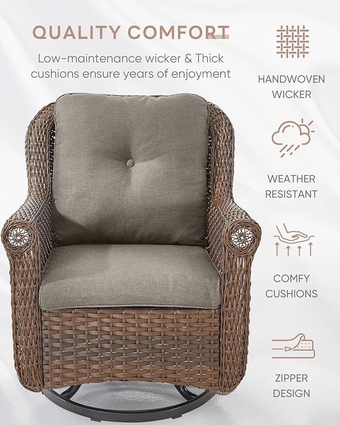 Patio Chairs Outdoor Swivel Glider - Set of 4 High Back Outside Brown Wicker Rattan Rocking Chair with Thick Cushion - Photo 5