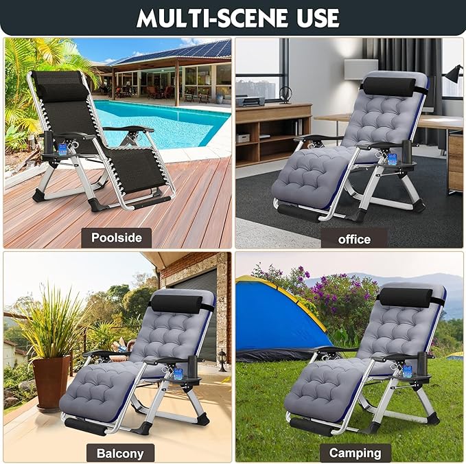 MOPHOTO Zero Gravity Chair Oversize, Outdoor Padded Lounge Chair with Side Table, Zero Gravity Recliner Chair, Outdoor Reclining Chair, Sturdy & Comfortable, Supports up to 440lbs