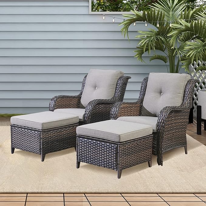 Rilyson Wicker Patio Furniture Set - 4 Piece Rattan Outdoor Sectional Conversation Sets with 2 Chairs and 2 Ottomans - Photo 7