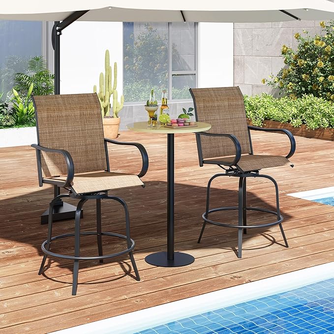 Tangkula Outdoor Swivel Bar Stools Set of 2, Bar Height Tall Patio Chairs with Armrests & High Back - Photo 2