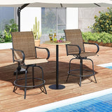Tangkula Outdoor Swivel Bar Stools Set of 4, Bar Height Tall Patio Chairs with Armrests & High Back - Photo 4