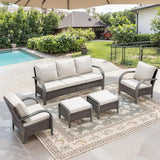 Belord 5 Piece Outdoor Wicker Furniture Set, High Back Deep Seating Patio Sofa Set with Metal Armrests Rattan Chairs - Photo 1