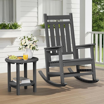 SERWALL Round Outdoor Side Table, HDPE Small Adirondack End Table,2-Tier Patio Side Table for Backyard Pool Porch Garden Lawn, Gray