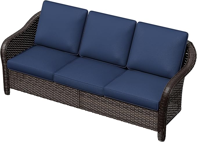 78" Wicker 3-seat Sofa, Outdoor Conversation Furniture, All-Weather Rattan Couch - Photo 7