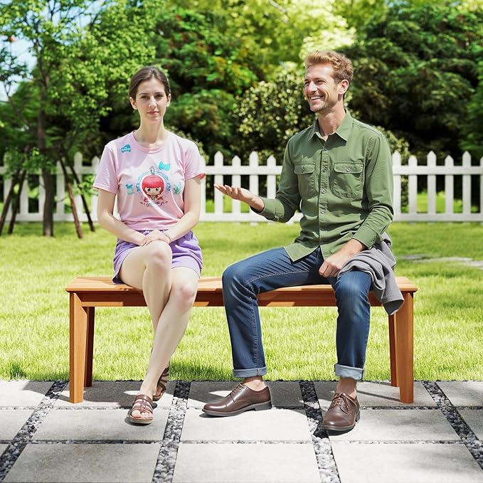 Tangkula 55" Teak Wood Outdoor Bench Set of 2, 3-Person Backless Patio Dining Bench with 880 LBS Weight Capacity, Outdoor Patio Bench Seat for Garden, Front Porch and Backyard