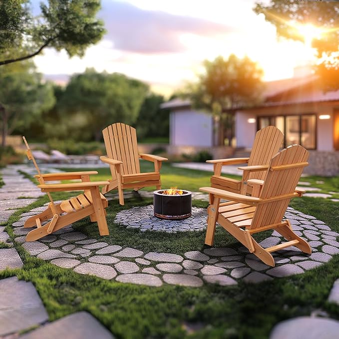 VINGLI Folding Adirondack Chairs Set of 2, Wood Adirondack Chair for Outdoor, Foldable Fire Pit Chairs for Patio, BBQ, Porch, Yard, Pool