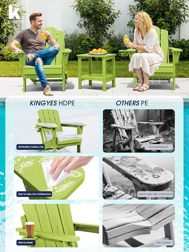 KINGYES Adjustable Folding Adirondack Chair, 3-Position Reclining Adirondack Chairs with Cup Holder - Photo 7