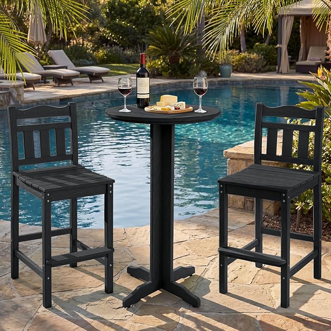 3-Piece Outdoor Bar Set, HDPE Adirondack Bar Height Chairs Set of 2 and Round Bar Table - Photo 7
