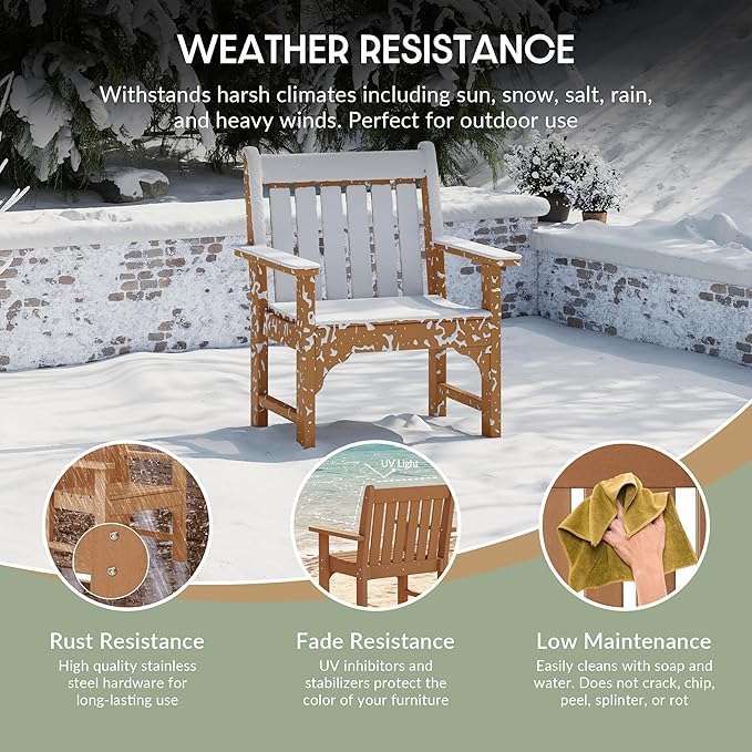 WestinTrends Malibu Outdoor Patio HDPE Adirondack Dining Arm Chair, Teak