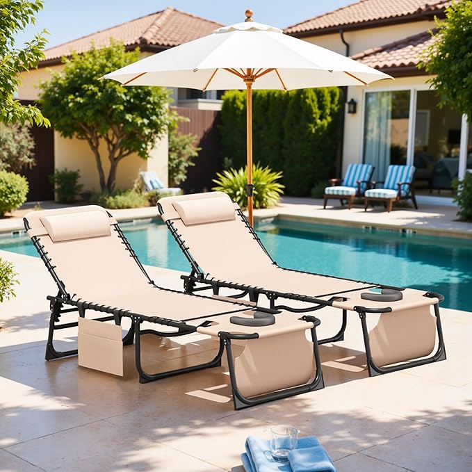 Devoko Beach Lounge Chair, Outdoor Sun Tanning Chair with Face Hole - Photo 2