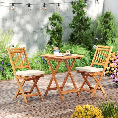 HAPPYGRILL Folding Patio Chairs Set Acacia Wood Outdoor Dining Chairs with Slatted Backrests and Soft Seat Cushions for Porch, Backyard and Garden, 400 LBS Weight Capacity (4,Back Style B)