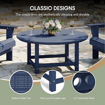 WestinTrends Dylan 5-Piece Outdoor Patio HDPE Adirondack Chair with Round Coffee Table Conversation Set, Navy Blue