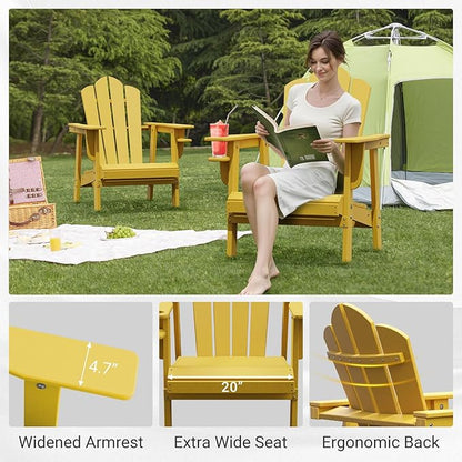 PROHIKER Adirondack Chair with Cup Holder, Plastic Patio Chair, All Weather Outdoor Chairs for Fire Pit Lawn Garden Porch Backyard (Yellow, 4 Pack)