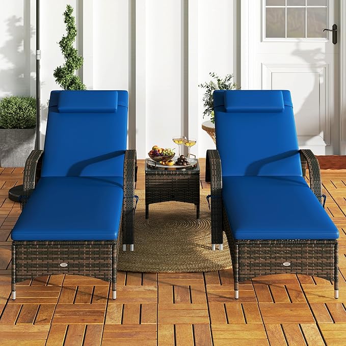 Outsunny Wicker Outdoor Chaise Lounge Chair Set of 3 with Side Table - Photo 9