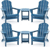 4 Chairs & 2 Tables Folding Adirondack Chair Set with Side Table – HDPE Weatherproof Outdoor Patio Chairs with - Photo 1