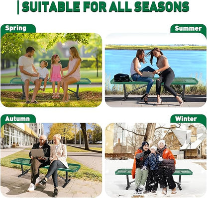 6FT Park Benches for 2-4 People, Weatherproof Commercial Garden Bench, Iron Steel Frame Patio Heavy Duty Mesh Rectangular Outdoor Benches for Outside, Lawn, Yard, Porch Work Entryway