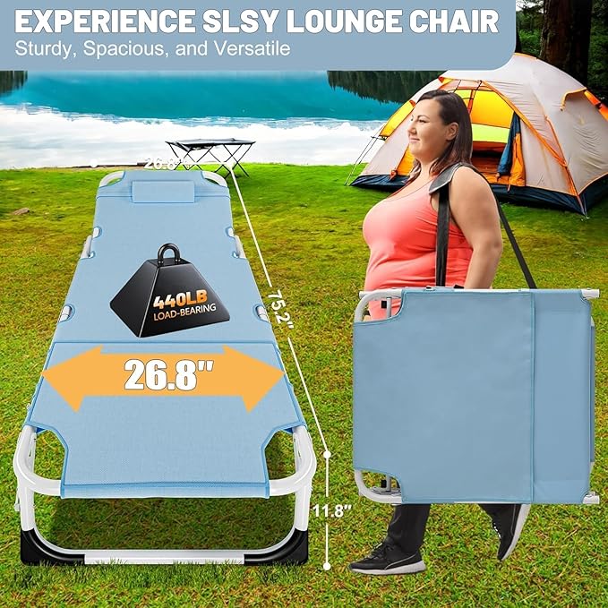 Slsy Folding Lounge Chairs Outdoor, Adjustable Sleeping Cot Chair - Photo 6