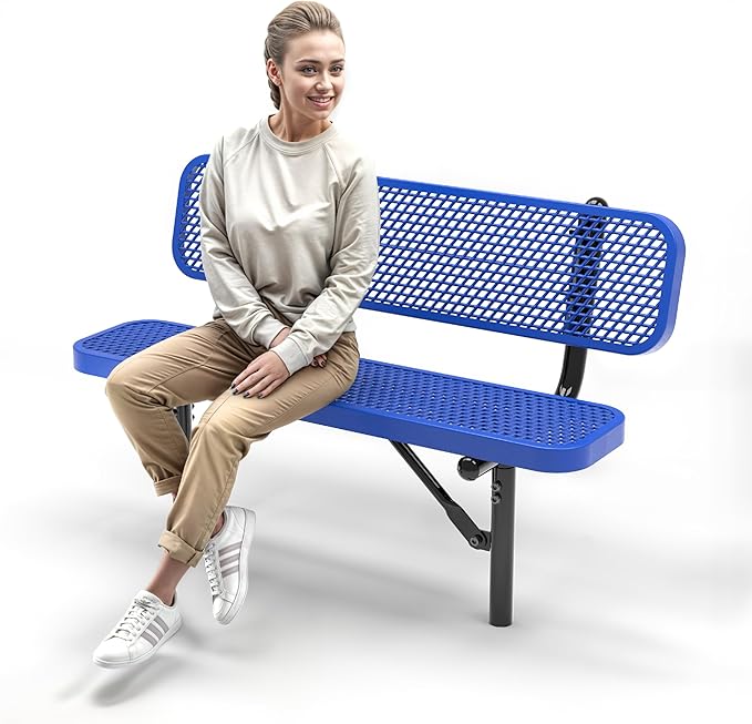 Heavy-Duty Outdoor Metal Bench, Thermoplastic-Coated, Inground, Weatherproof, Commercial-Grade for Parks, Gardens - Photo 1