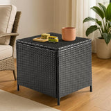 Outvita Outdoor Side Table, Rattan Coffee Table with Storage 27 Gallon Patio Small Deck Storage Box for Cushion Towel - Photo 8
