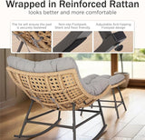 PHI VILLA Outdoor Rocking Chair with Footstool, Modern Wicker Papasan Egg Chair with Thick Comfy Cushion - Photo 5