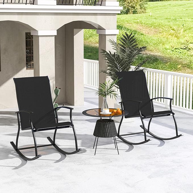 Giantex Outdoor Rocking Chair Set of 4 - Patio Rocking Chairs w/Breathable Backrest, Sturdy Metal Frame & Safe Ergonomic Design, Cozy Fabric Rocker for Backyard, Poolside, 330 lbs, Black