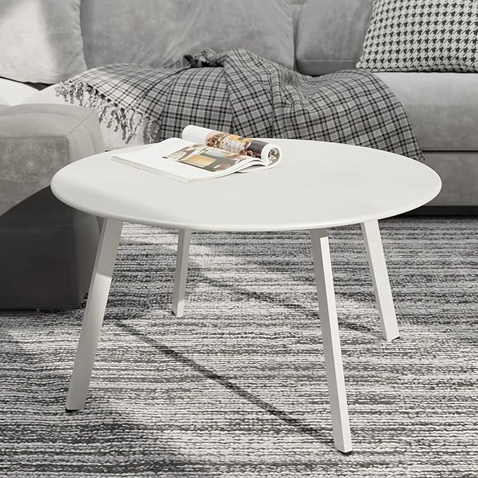 Grand patio Outdoor Side Table, 28-inch Powder Coated Steel Round Coffee Table for Porch, Deck, Balcony, Poolside, White