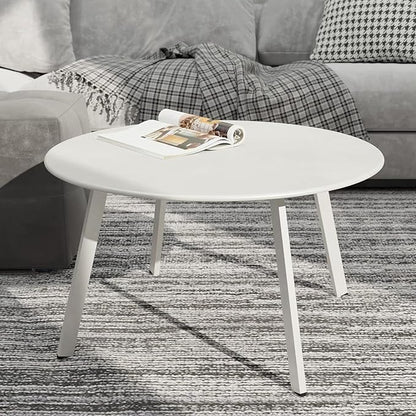 Grand patio Outdoor Side Table, 28-inch Powder Coated Steel Round Coffee Table for Porch, Deck, Balcony, Poolside, White