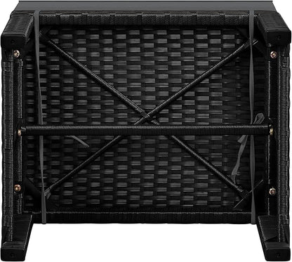 Yaheetech Wicker Ottomans, Set of 2 Footrest with Removable Cushion, 2pcs PE Rattan Side Table Additional Seating Multipurpose Outdoor Furniture for Patio, Backyard, Black/Gray