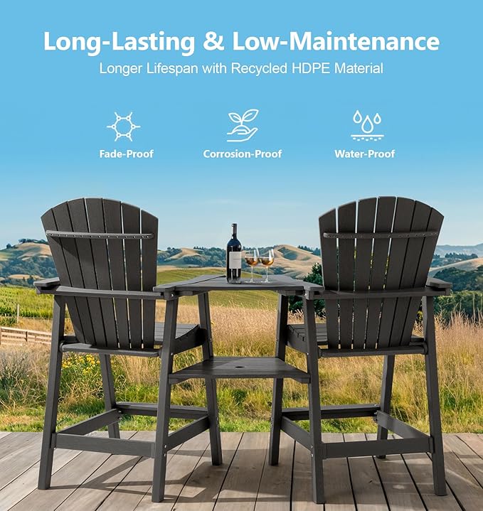 PASAMIC Tall Adirondack Chairs Set of 4, All-Weather HDPE Patio Chairs with Double Connecting Trays - Photo 5