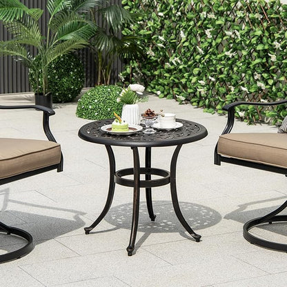 Tangkula 24 Inch Patio Side Table, Cast Aluminum End Table with Adjustable Footpads, Outdoor Small Coffee Table, Round Metal Patio Table for Poolside, Backyard, Balcony