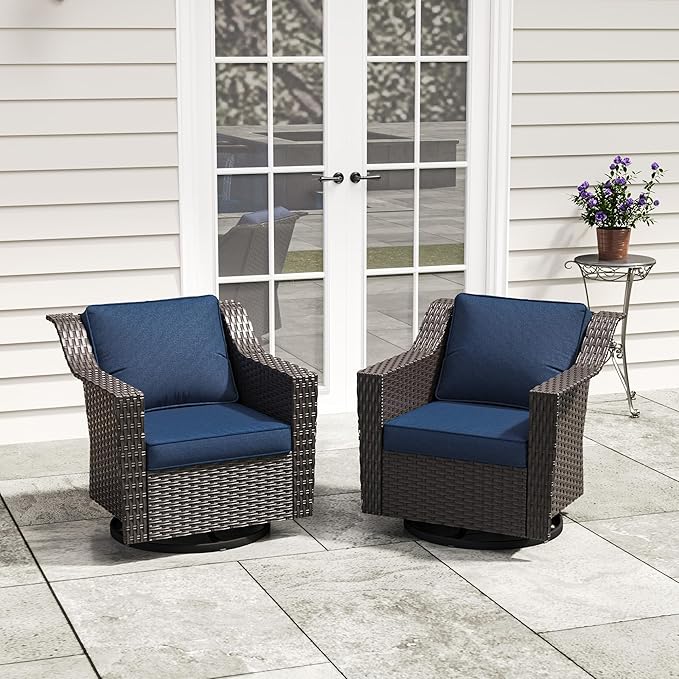 Patio 2 Pieces Wicker Swivel Chairs Set of 2，Outdoor PE Rattan Rocking Glider Armchairs - Photo 4