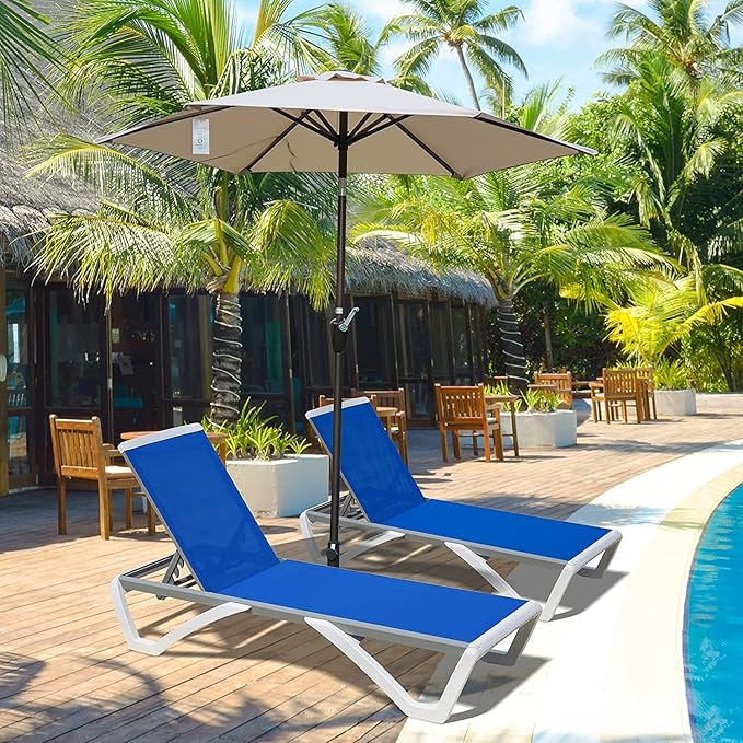 Domi Outdoor Chaise Lounge, Adjustable Aluminum Patio Lounge, Plastic Pool Lounge Chair for Deck Lawn Backyard (1 Blue Chair W/O Table)