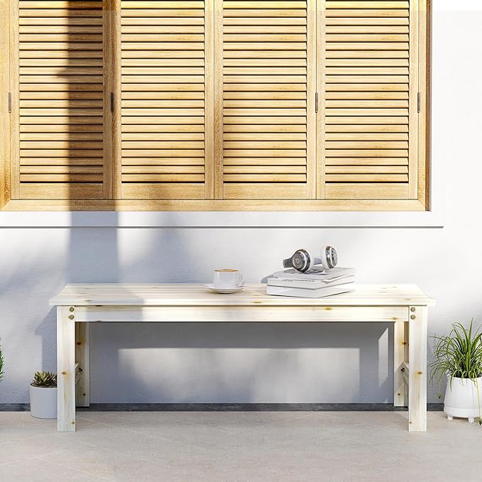 Outsunny 2-Seat Wood Garden Bench, Patio Bench Outdoor Bench with Slatted Seat, Backless Front Porch Bench for Park - Photo 7