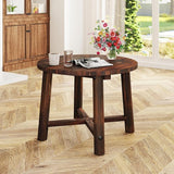 Tangkula Outdoor Side Table, Patio End Table with Solid Wood Structure, Small Round Coffee Table for Garden, Deck - Photo 5